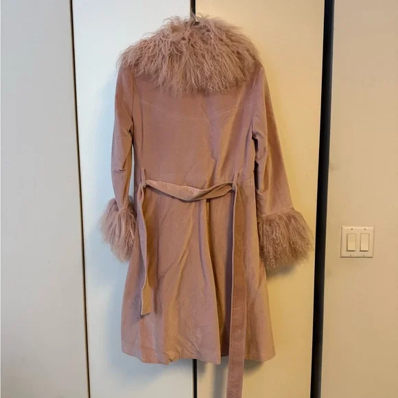 Charlotte Simone Blush Pink Fur Trim Trench Coat - Picture 2 of 4